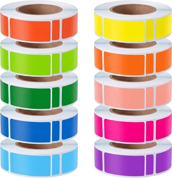 1000 Pcs Colored Sticker Labels Rolls Rectangular Label Coding Labels Classroom Labels 10 Bright Color Self Sticky Folder Labels for Boxes Folders Office Classroom Home (0.75 x 1.57 Inch)
