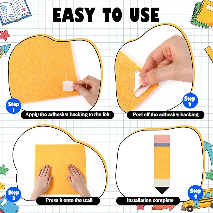 16 Pcs Giant Pencil Felt Bulletin Board Decorations Felt Self Adhesive Pencil Bulletin Board 88.6"x 23.6" with 100 Thumbtacks Wall Decor Supplies for Office Teacher Party Craft Wall Home