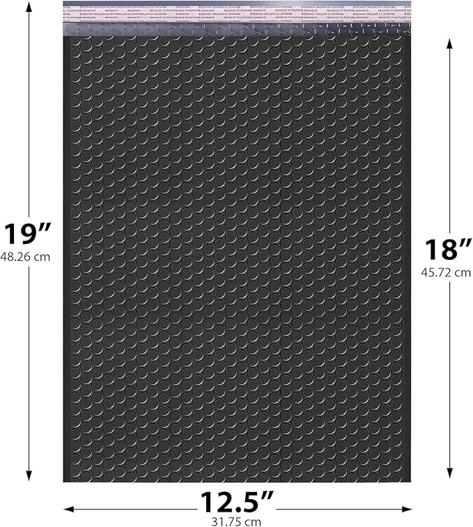 Black 12.5x19.5 Inch Large Poly Bubble Mailers #6 | Padded Envelopes with Self Seal | Air Lined Cushioned Bubble Mailer | Usable Size 12.5x15 | 50 Pack Bulk | Lightweight shipping Bags