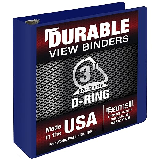Samsill Durable 3 Inch Binder, D Ring Binder, Customizable Clear View Cover, Dark Blue, Holds 625 Pages