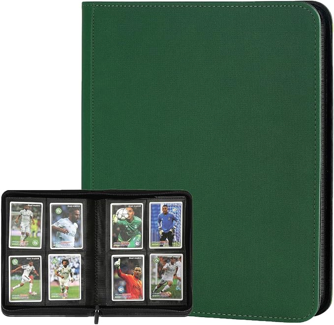 4 Pocket Ringless Side Loading Trading Card Binder, 160 Cards PU Fixed Page Zipper Card Album for TCG Sports Game Cards, Not Fit Top Loaders (Dark Green)