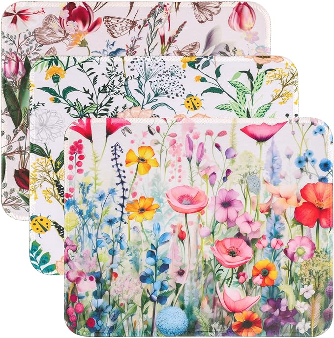 3 Pack Small Mouse pad Beautiful Flowers Plants Mouse Pads for Wireless Mouse Office Computer Mousepad for Desk Mat Laptop with Non-Slip Rubber Base(Flower)