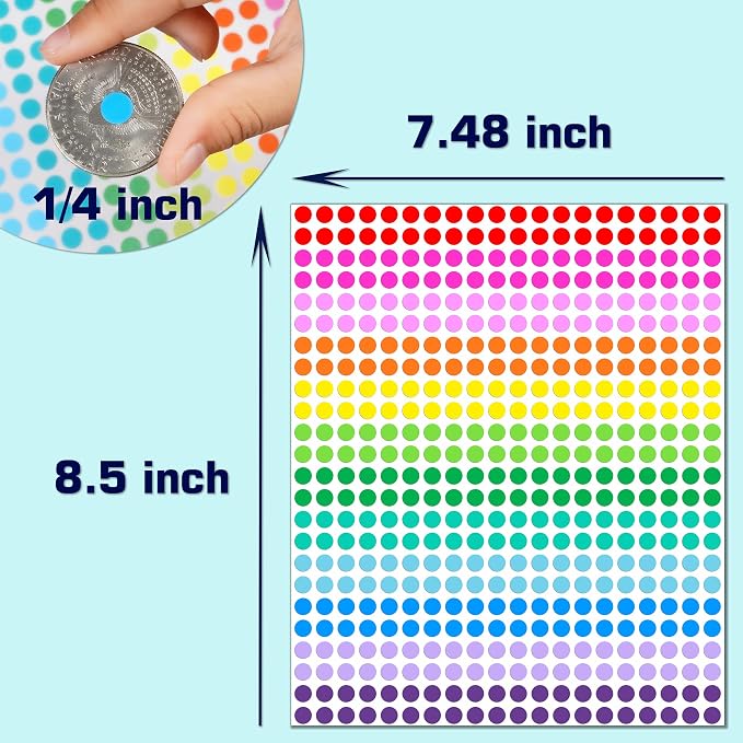 10080 PCS Small Dot Stickers 1/4" Round Circle Color Coding Labels | 15 Colors Coding Labels Tiny Dot Sticker for Office,Classroom, Inventory Organize, File Classification