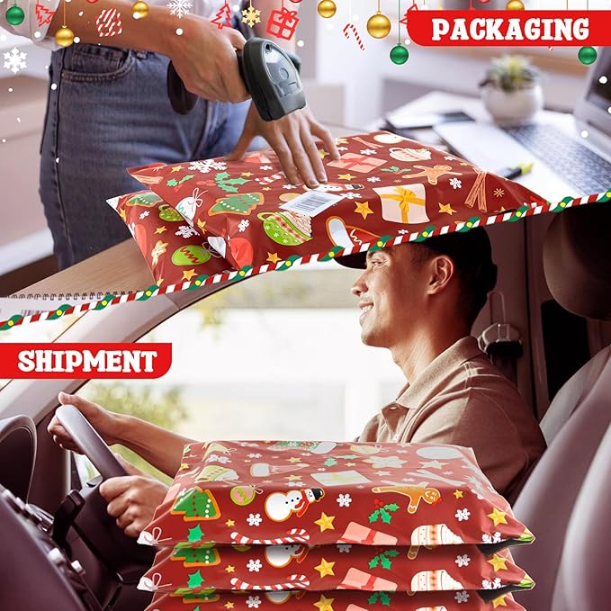 Oududianzi Christmas Poly Mailers 6x9, 100PCS Plastic Shipping Bags, Mailers Poly Bags for Shipping, Self-Seal Mailing Bags, Holiday Polymailers Packaging Bags for Small Business and Retail Stores