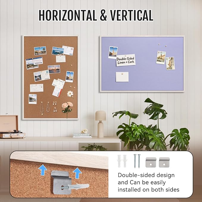 SELEAD Double-Sided Linen and Cork Bulletin Board (36"x24", Purple) | 2-in-1 Fabric Linen & Cork Pin Board, White Wood Frame Wall Decor Photo Display Vision Board for Home Family, Office, Kitchen