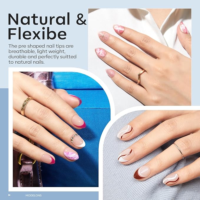 modelones X Nail Gel Kit Extra Short Almond, 9-in-One Nail Glue with Portable U V Lamp 216Pcs 12Sizes Pre-Etched Press ons Fake Acrylic Extension Kit DIY Salon Gift for Women