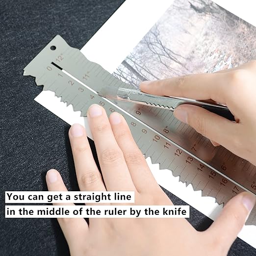 Stainless Steel Metal Paper Tearing Ruler for Cutting Paper to Irregular Edges 12'' Measuring Tool for School Office Architect and Drawing