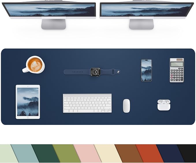 Leather Desk Pad Protector, Large Desk Mat, Mouse Pad, Non-Slip PU Leather Desk Blotter,Desk Cover mat,Desk mat for Keyboard and Mouse,Mat for Office&Home (Midnight Blue, 48" x 17")