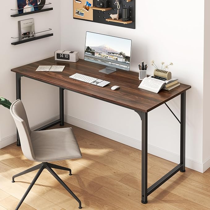 Huuger Computer Desk, 48 Inch Office Desk, Gaming Desk with Storage, Writing Desk Work Desk for Home Office, Study, Modern Simple Desk, Large Legroom, Metal Frame, Walnut