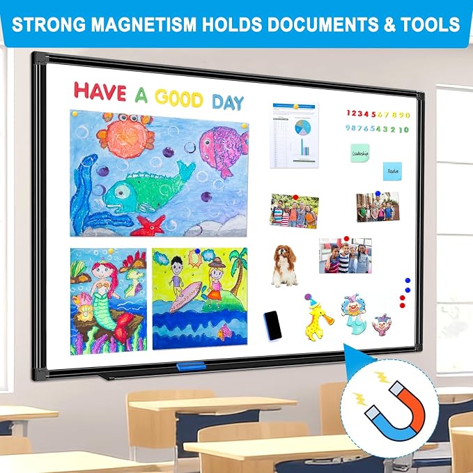 70"x40" White Board for Wall Large Magnetic Dry Erase Board with Black Aluminum Frame, Presentation Whiteboard Suitable for Home, Office, Classroom & Kitchen