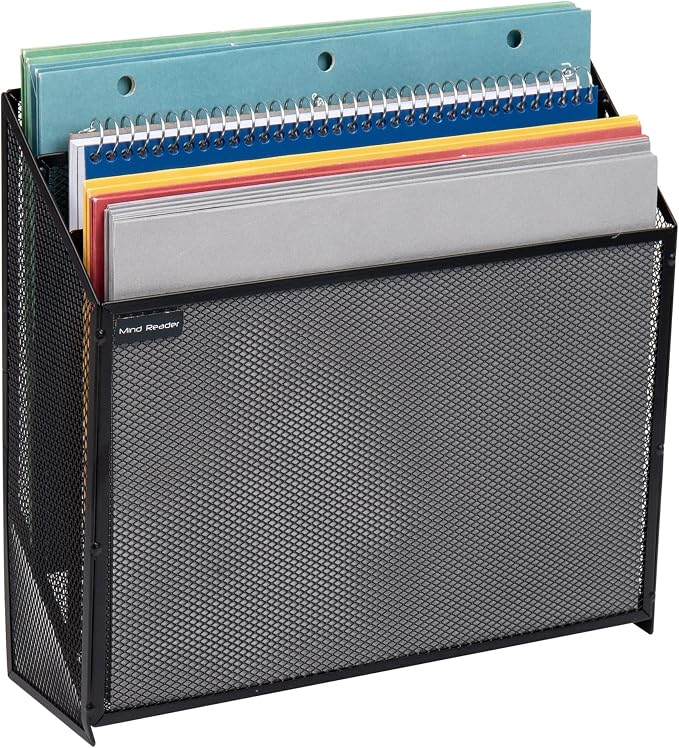 Mind Reader Vertical File Storage, Desktop Organizer, Wall Mount, Office, Metal Mesh, Black