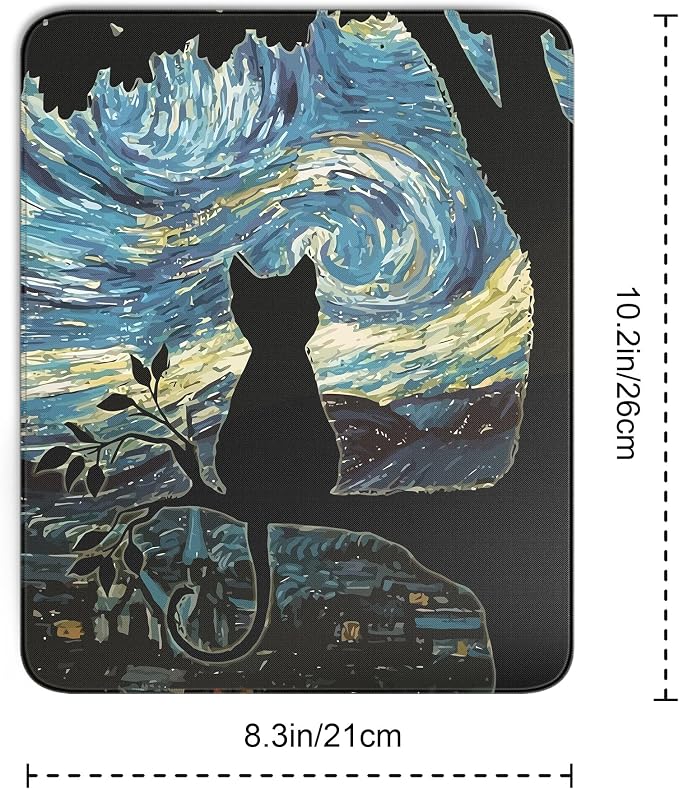 Cute Black Cat Square Mouse Pad,Aesthetic Cat Mouse Pads for Wireless Mouse Desk Accessories,10"X8" Travel Mousepad with Non-Slip Rubber Base, Stitched Edge Mouse Pads for Desk,Computers,Laptop,Office