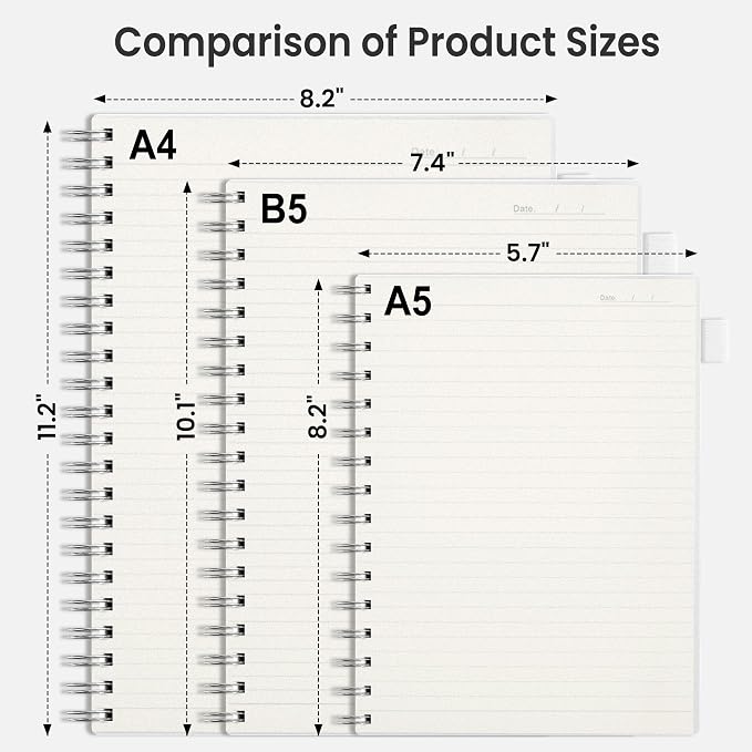 EMSHOI Lined Spiral Journal Notebook, 300 Pages, A4 Size (8.2'' x 11.2'') | College Ruled, 100 GSM Thick Paper, Flexible Plastic Cover, for School, Writing, Work, Office & Journaling (Transparent)
