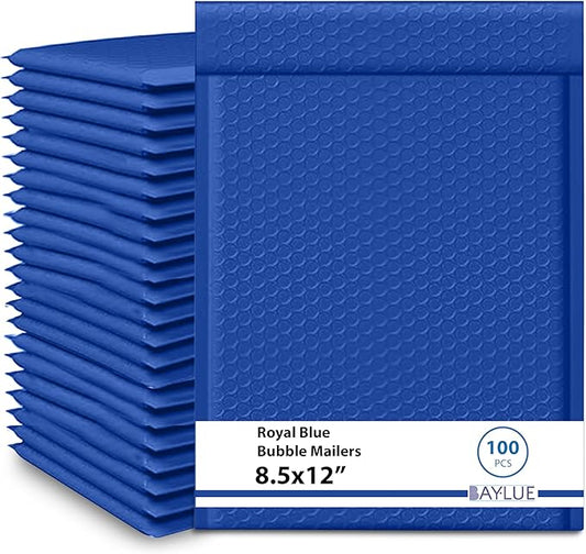 Royal Blue 8.5x12 Inch Poly Bubble Mailers #2 | Self Seal Large Padded Envelopes | Air Cushioned Bubble Mailer | Usable Size 8.5x11 | Waterproof Lightweight Mailing Shipping Bags | 100 Pack Bulk