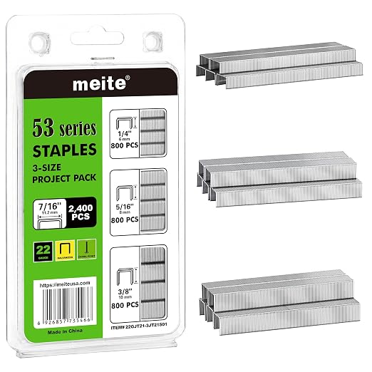 meite JT21 Staples, Assorted 3 Sizes (1/4", 5/16", 3/8") Fine Wire Staples for Staple Gun - Galvanized 7/16" Crown JT21 Staple Refill, Ideal for Upholstery, Crafts, Furniture, 2,400 Counts
