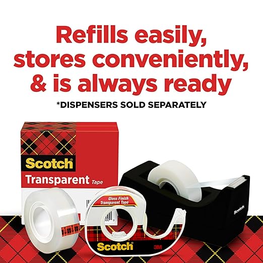 Scotch Transparent Tape, Clear Tape Engineered for Office and Home Use, 1 Inch Core 3/4 in x 1000 in, 3 Boxes