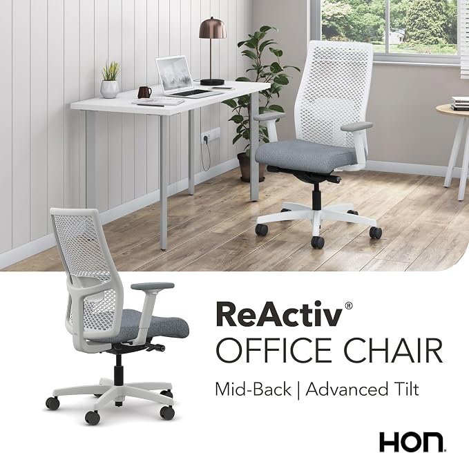HON Ignition 2.0 ReActiv Ergonomic Office Chair, Lumbar Support, White | Ergonomic office desk chair with lumbar support, adjustable arms, office decor, advanced tilt for workstation comfort