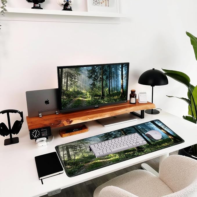 Forest Mouse Pad, Mountains Green Tree Desk Mat, 31.5×11.8 in | Micro-Woven Fabric, Natural Scenery Desk Mat, Sewn Edges, Anti-Slip Rubber Base, Suitable for Office Laptops