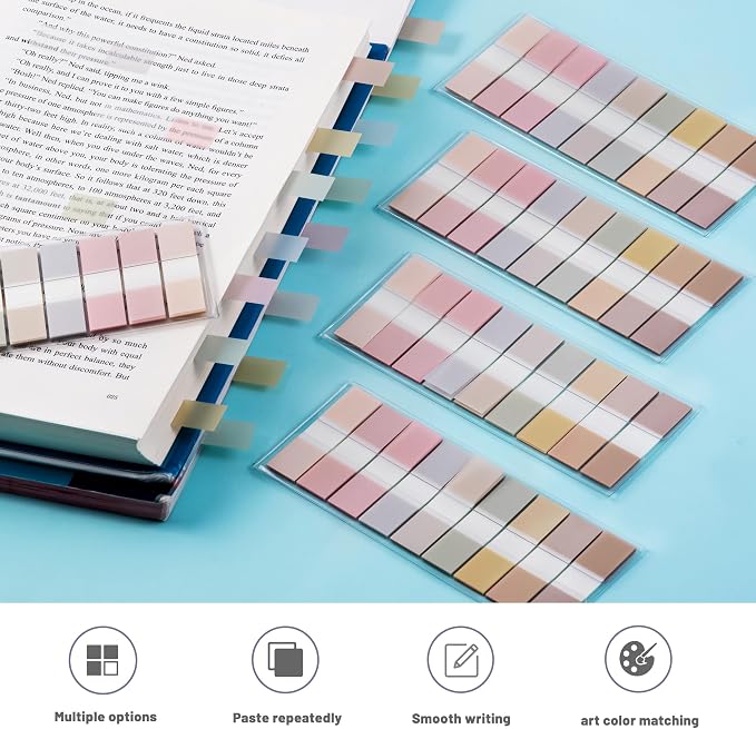 Golcellia Sticky Notes Tabs 900 Pieces Transparent Sticky Tabs, 0.47 Inch Index Tabs, Writable Repositionable Page Tabs for Books, Notebooks, Journals, Files, Neutral Earth Colors