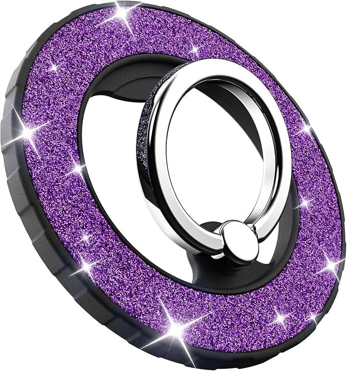 Magnetic Phone Ring Holder for MagSafe, Glitter Magnetic Grip | For iPhone 17 16 15 14 13 12 Pro Max,Pro,Plus,Mini, Pixel 10 Series Mag Safe Accessories,Adjustable Kickstand,Black+Purple
