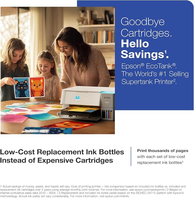 Epson EcoTank ET-2988 Wireless All-in-One Color Supertank Printer with up to 3 Years of Ink, Refillable Tanks, Perfect for Home, 15 PPM, 1.44" Color Screen, Auto 2-Sided Printing (Renewed)