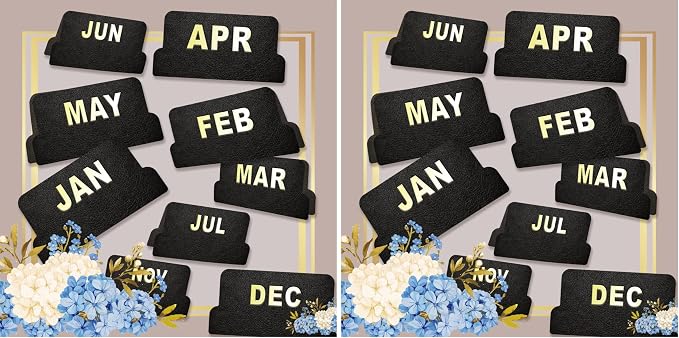 UPAFEXXI-Leather Monthly Tabs, 48 Pcs Planner Tabs, Calendar Month Stickers for Planners, Organizing and Sorting Out Notebooks (Black) (Pack of 2)