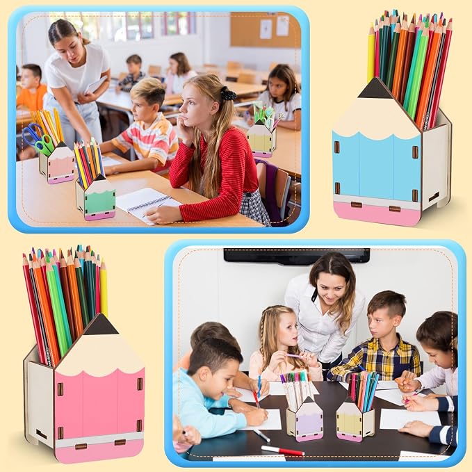 AWIZOM 8 Pcs Pencil Shaped Holders Wooden Pen Storage Dispenser Organizers | Wood Desktop Stationery Pot Bulk for Teacher Appreciation Gifts Classroom Back to School Office Desk Organization,8 Colors