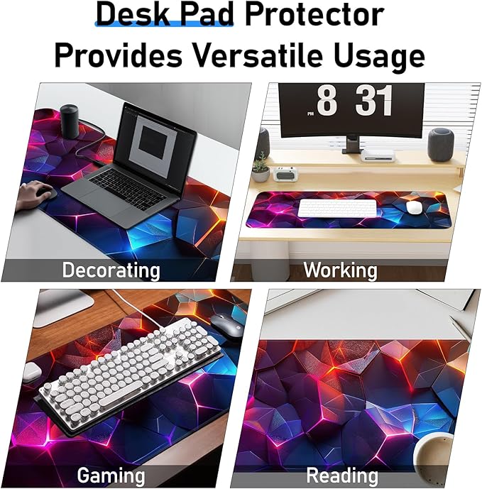 Gaming Mouse Pad, Geometric Design, Non-Slip Rubber Bottom, Stitched Edges, for Home, Office, Gaming, 31.5 x 11.8 Inch Full Desktop Large Mouse Pad for Gamers
