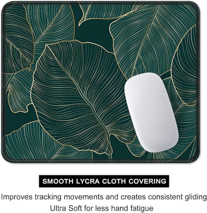 Auhoahsil Mouse Pad, 12 x 10 in Tropics Theme Computer Mouse Pad for Desk, Premium-Textured Non-Slip Rubber Stitched Edges Waterproof Square Mouse Mat for Gaming Work Wireless Mice, Green Leaves