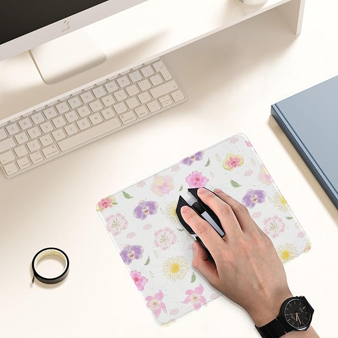 Premium Stitched Mouse Pad 10.2 x 8.3 in | Smooth, Washable Desk Mat with Non-Slip Base | Personalized Cute MousePads for Gaming,Work,Laptop, Computer, Office, Home (Soft blooming flowers)