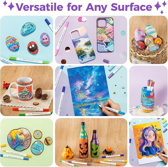Ohuhu Acrylic Paint Markers Dual Tips: 36 Colors Fine & Dot Paint Pens High Opacity Acrylic Markers Waterproof Lightfast for Rock Painting 3D Prints Egg Wood Glass Ceramic DIY Crafts - Akaka