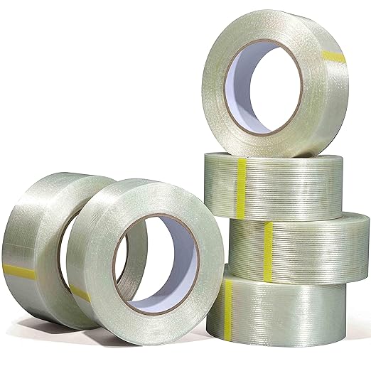 Valley'sYuMiao 6 Pack Mono Filament Strapping Tape, 2 in×60yds, Reinforced Strapping Fiberglass Packing, Clear Heavy Duty Wearproof Tape, Extra Thickness 5.5 mils