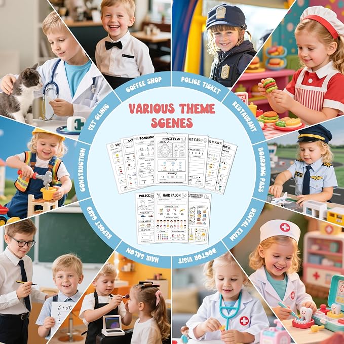TICIAGA Sticky Notes-Black 10PCS 4x6 In Playtime Pad Included Restaurant Police Vet Doctor Visit Coffee Salon Notepad 30 Page Pretend Notebook Imaginative Role for Toddler Kid Play Game, Mix