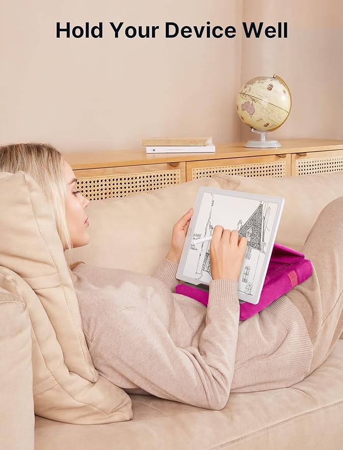 JSAUX Tablet Pillow Stand, Tablet Stand Holder Dock for Lap, Bed and Desk Compatible with iPad Pro 11 10.5 9.7 10.2 Air Mini, Kindle, Tablets, Phones, E-Reader and More 4-11'' Devices Purplish Red