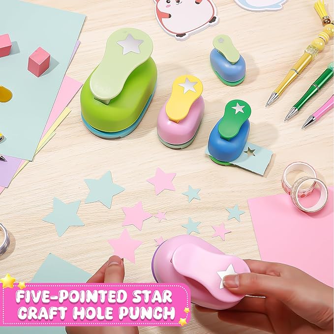 Zonon 5 Pieces 2" / 1.5" / 1" / 5/8" / 3/8" Star Shaped Punch Scrapbook Paper Cutter Crafts Puncher Handmade Craft Hole Punch for Office Supplies, Card Making, DIY Albums Photos(Star)