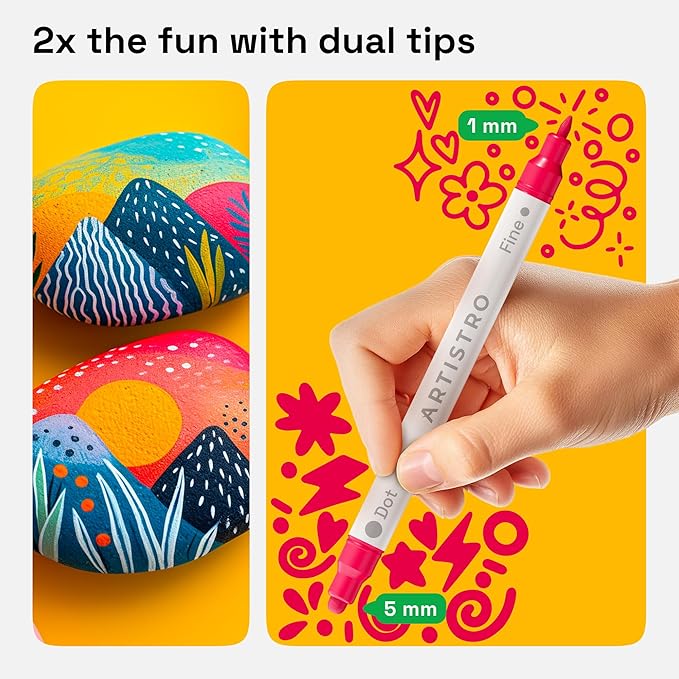ARTISTRO 120 Acrylic Paint Markers for Rock, Fabric, Wood, Glass, Eggs - Dual-Tip Paint Pens for Coloring Books for Adults, Teens, Kids - Art & Craft Supplies - Gift Idea - Easter Basket Stuffers