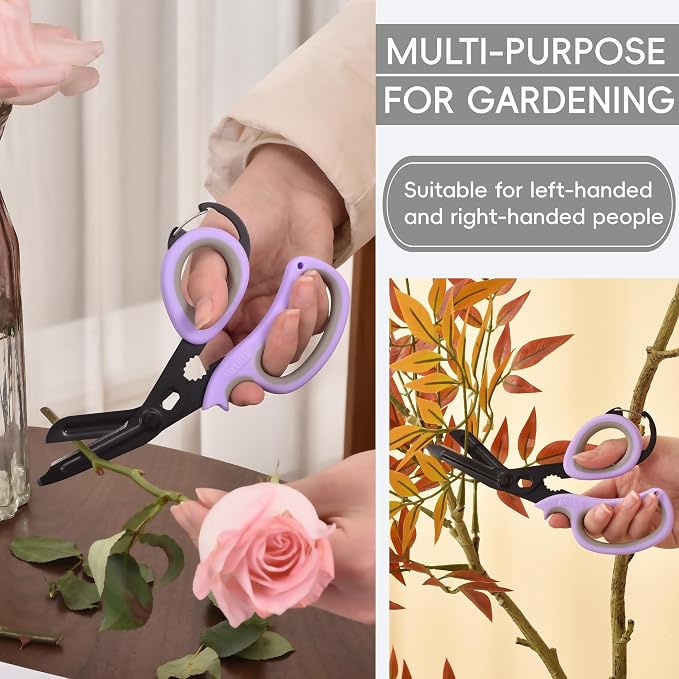 MEUUT All Purpose Scissors 2 PCS with Carabiner for Kitchen Outdoor | 7.5-inch heavy duty all purpose, Ambidextrous, micro-serrated stainless steel blades, integrated O2 wrench, soft rubber grip
