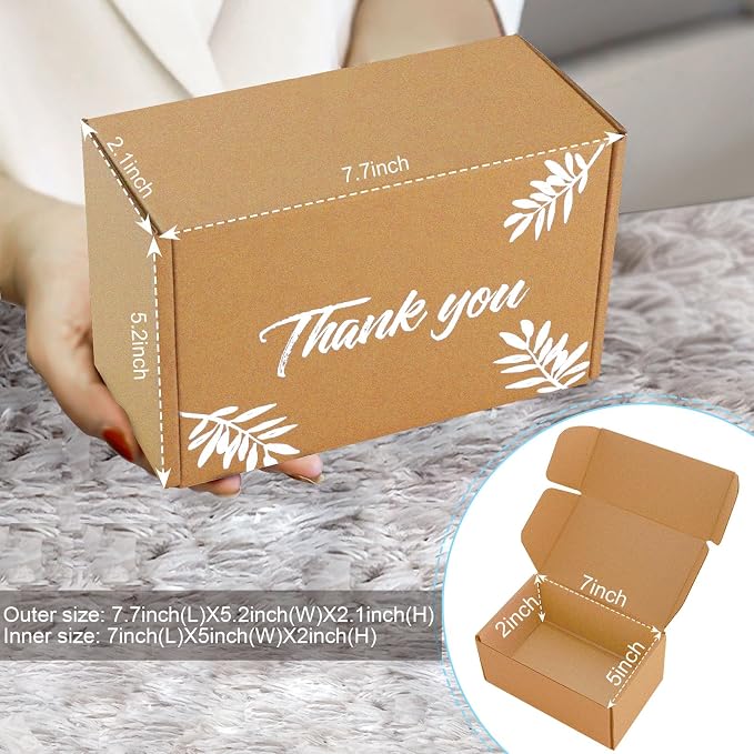 Shipping Boxes Inner Measurement 7x5x2 inches Brown Small Mailing Boxes 50 Pack Cardboard Corrugated Box Mailers (7X5X2)