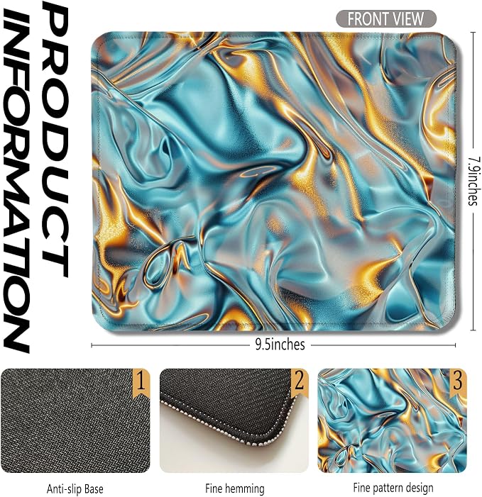 Teal Mouse Pad, Modern Blue and Gold Liquid Mouse Pads for Wireless Mouse Computers Laptop Desk Accessories, Blue Mouse Pad, Teal Office Supplies,Desk Accessories, 9.5x7.9 Inch