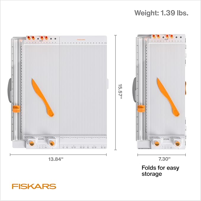 Fiskars 12" All-in-One PPC Tool, TripleTrack System, Scoring Surface, Pom Pom and Tassel Maker, Compact Folding Design for Crafting
