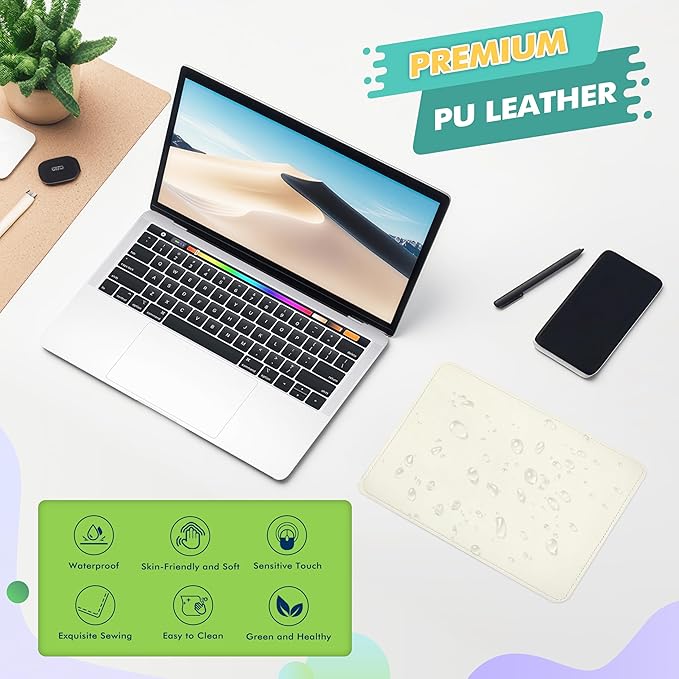 Mouse Pad, PU Mouse Pad，Leather Mouse Pad with Stitched Edge Micro-Fiber Base with Non-Slip Waterproof，Mouse Pad for Computers，Laptop, 8x11Inch (White)
