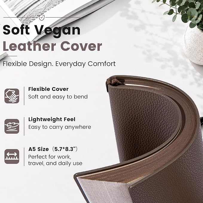 CAGIE Lined Journal Notebook for Men & Women,176 Pages A5 Medium Size, Softcover Leather Journals for Writing, College Ruled Notebook for Work & School, 100 GSM Thick Paper (5.7'' x 8.3'') (Taupe)