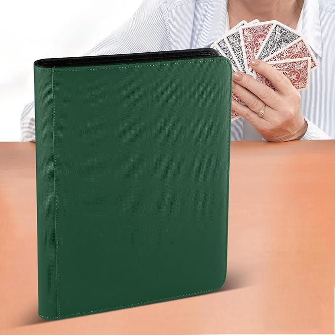 16 Pocket Ringless Side Loading Trading Card Binder, 1024 Cards PU Fixed Page Zipper Card Album for TCG Sports Game Cards, Not Fit Top Loaders (Dark Green)