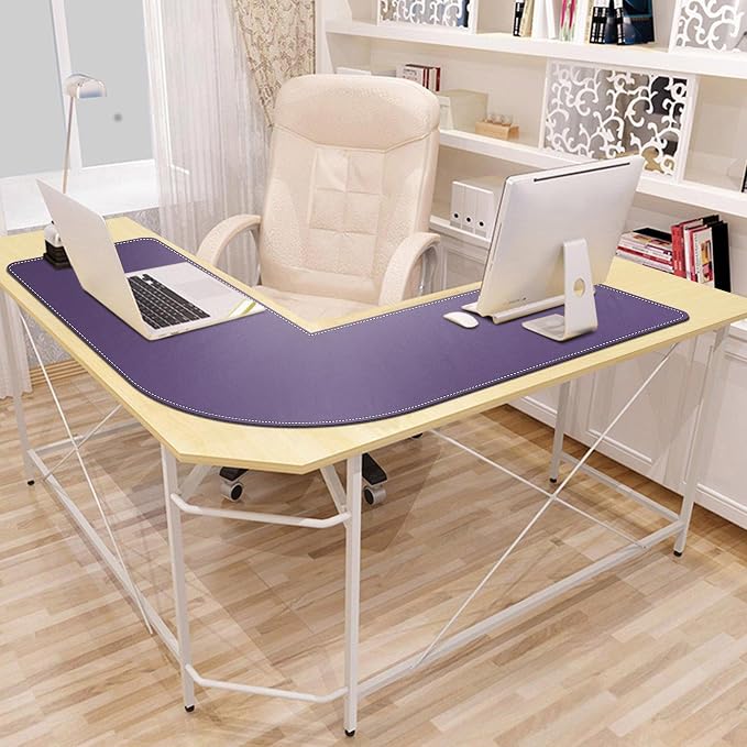 Mydours L-Shape Desk Mat, 46"x46" x 16" Large PU Leather Corner Pad, Purple | XXL Extra Large Waterproof Gaming Mouse Pad, L-Corner Desk Mat Blotter, Desktop Protector for Computer Keyboard Home Office