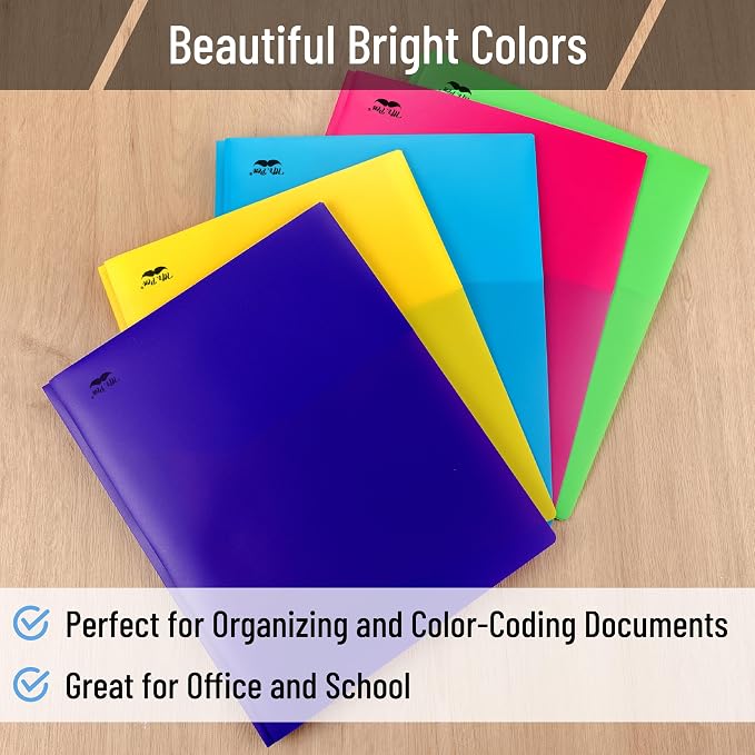Mr. Pen- Plastic Folders with Pockets and Prongs, 30 Pack, Assorted Colors | Letter Size, Tear Resistant, Flexible Plastic Pocket Folders with Prongs & Card Slot for Schoolwork & Office