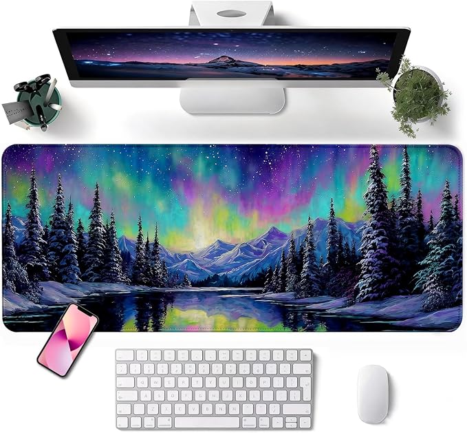 Mouse Pad, Desk Mat, 31.5x11.8in Large Mousepad, Aurora | Desk Pad with Stitched Edge & Rubber Non-Slip Bottom, Gaming Mouse Pad, Extended Mousepad for Home, Office