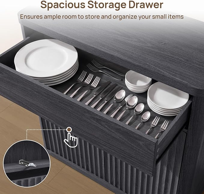 SICOTAS Buffet Cabinet with Storage - Accent Fluted Storage Cabinet with 4 Doors & 2 Drawers Sideboard Credenza Buffet Table Console Cabinets for Living Room Kitchen Dining Room Entryway Office