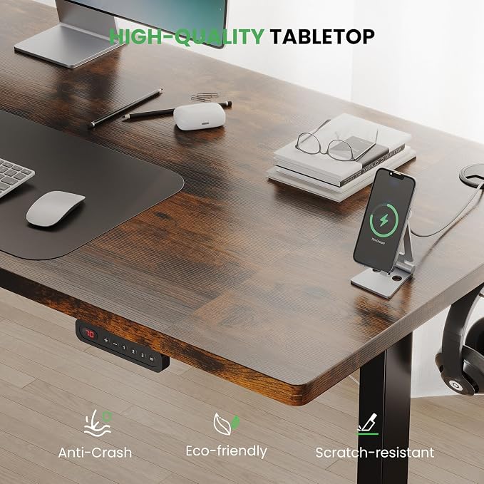 Electric Standing Desk Adjustable - 55 x 24 Inch Sit Stand up Desk with 0.8 Inch Thick Tabletop - Adjustable Height Table with 3 Memory Preset, Cable Management for Home Office
