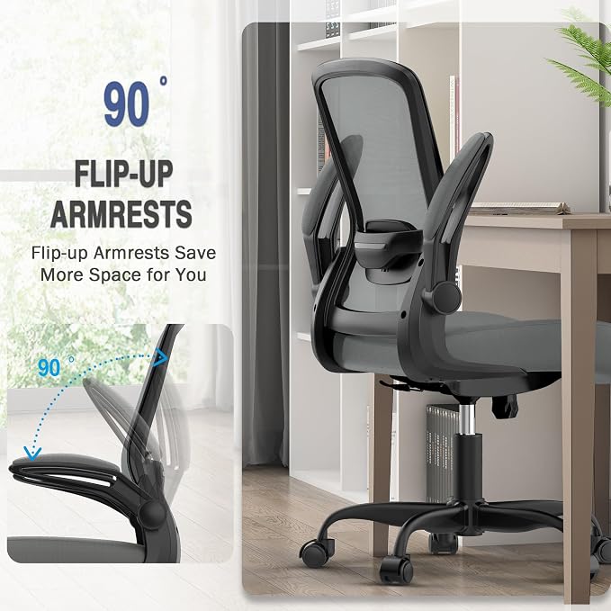 Mimoglad Ergonomic Office Chair - Desk Chair with Flip-up Armrests & 135° Recline, Adjustable Lumbar Support - Space-Saving Task Chair for Business/Team Office & Home | Supports 300 lbs · Seat 19.48"–23.4" · Breathable mesh · 20–30 min assembly · 5-yea...