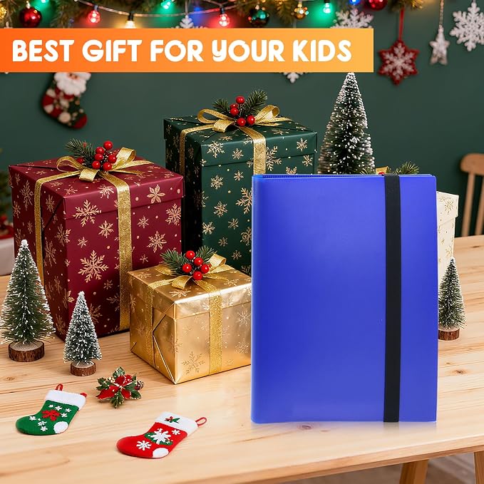 Trading Card Binder 9 Pocket, 360 Card Waterproof Folder with Side Loading Sleeves, Sturdy Card Collection Album for MTG, TCG, Game Cards & Sports Cards (1, Dark Blue)